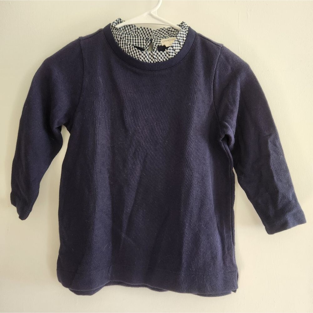 J. Crew Crewcuts Sweater Gingham Ruffle Plaid Collar 3/4 Sleeves Size 10